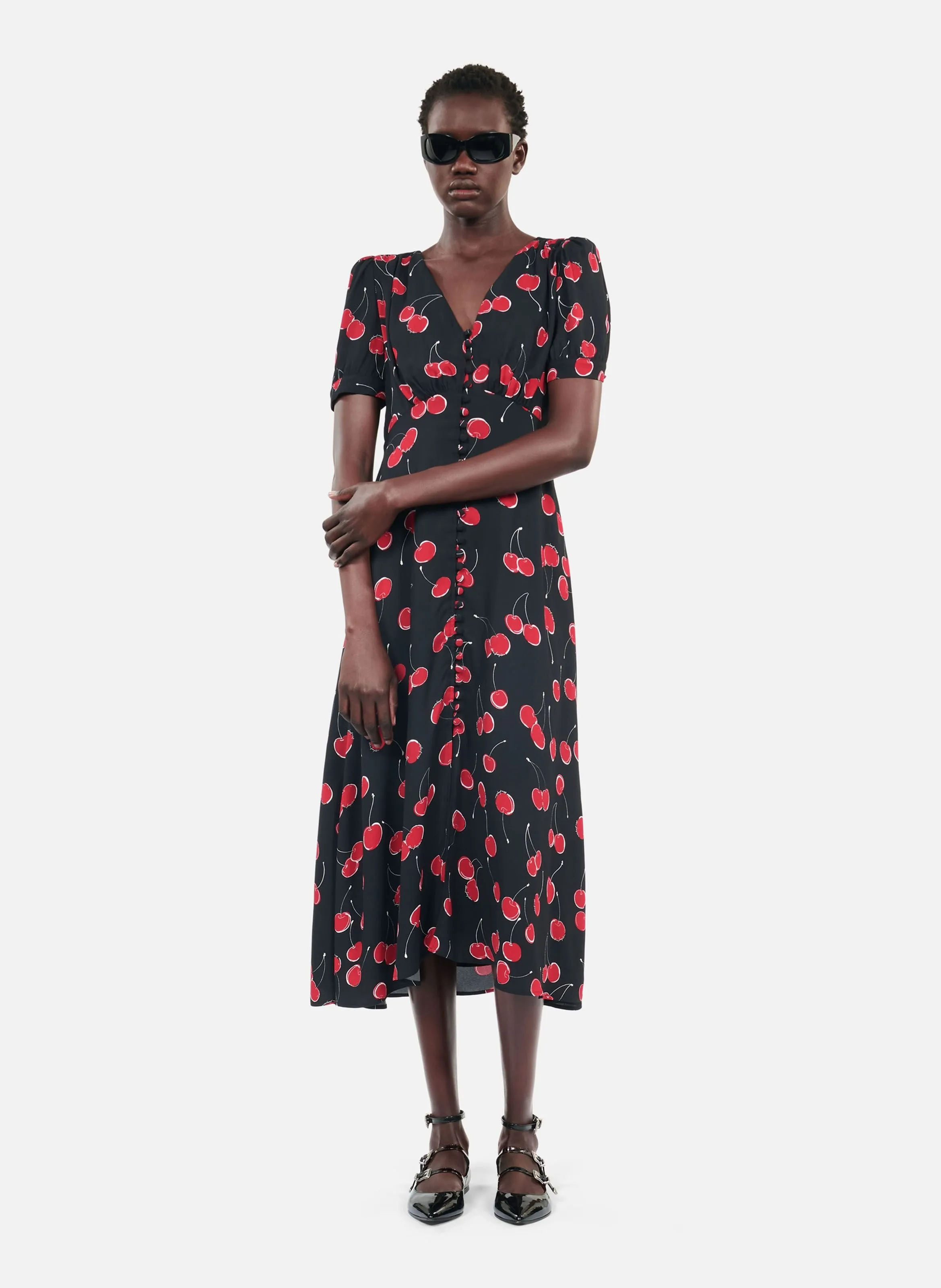 ROBE LONGUE COL V IMPRIMé CERISE - THE KOOPLES pour FEMME | Printemps