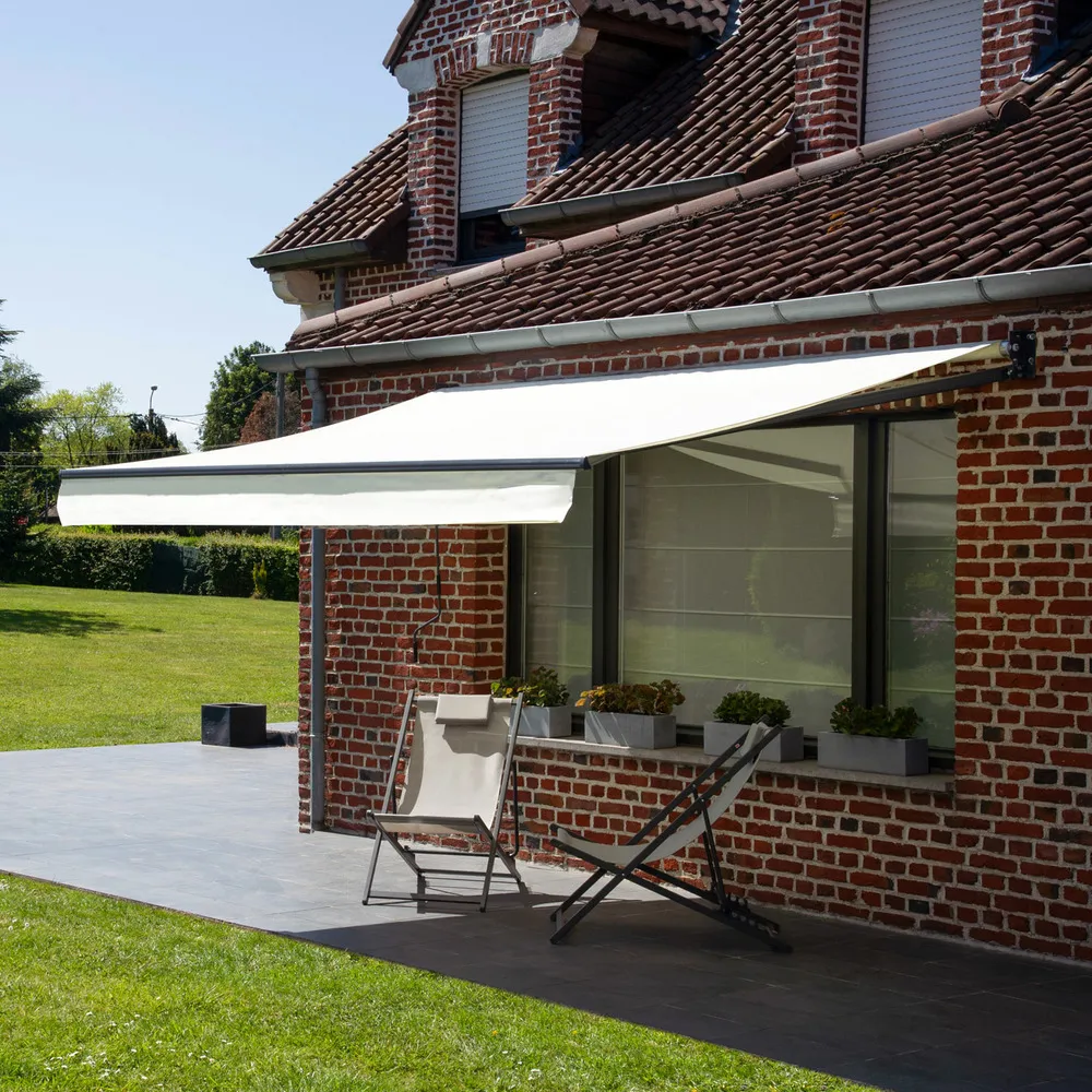 Store banne saule 3,95 × 3m - toile beige et structure grise