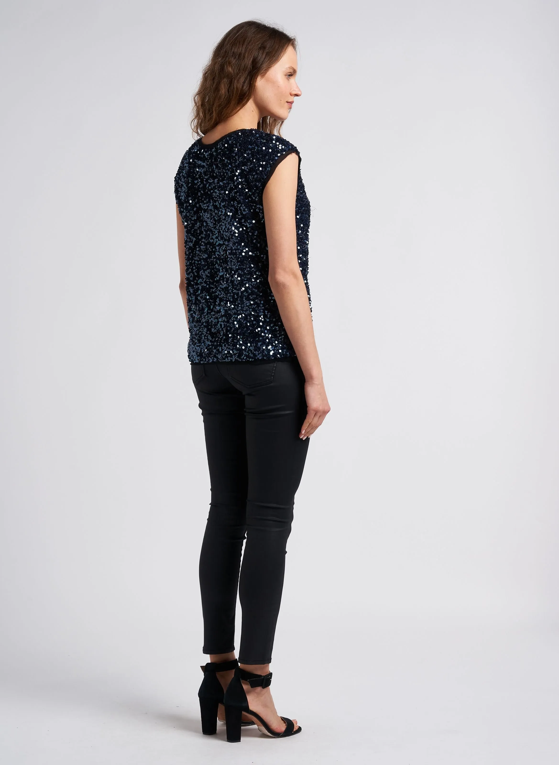 TOP DROIT COL V à SEQUINS - IKKS pour FEMME | Printemps